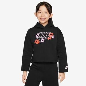 SALE Nike Kids Black Hoodie with Pink and Red Floral Accents